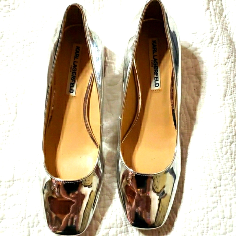 Karl Lagerfeld silver pumps